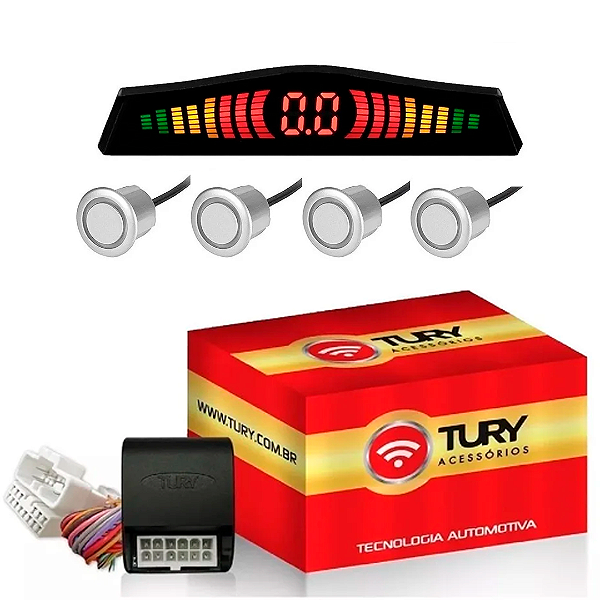 Módulo De Retrovisor Elétrico Park3.2.5H + Sensor De Ré 4 Sensores Prata - Tury