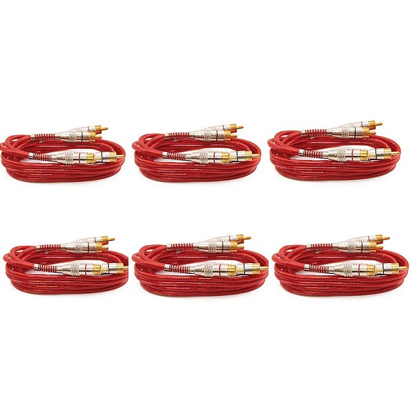 Kit 6X Cabo Rca Vermelho Prime Para Som Automotivo 1M - Tech One