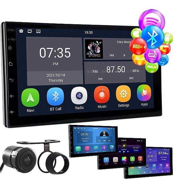 Kit Central Multimídia + Câmera De Ré + Moldura 2 Din - H-Tech