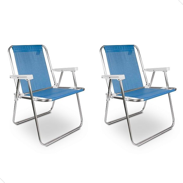 Kit 2x Cadeiras de Praia Alta Alumínio Sannet Azul - Mor