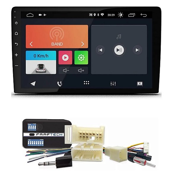 Kit Central Multimídia Android 10.1 Com Tela 10'' + Interface De Volante Ft-Sw-Rn Renault Sandero 2012 A 2016 - Faaftech