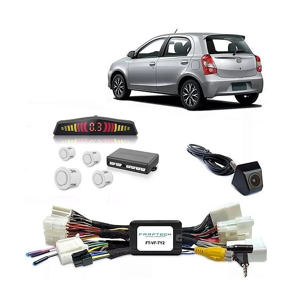 Kit Interface Desbloqueio Tela Em Movimento Ft-Vf-Ty2 + Câmera De Visão Traseira / Dianteira Ft-Camera + Sensor De Estacionamento 4 Pontos Branco - Faaftech
