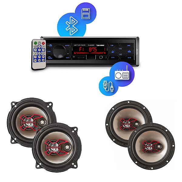 Alto-Falante B3X50X + B3X60X + Auto Rádio Bt Roadstar Rs2608Br Mi- Bravox