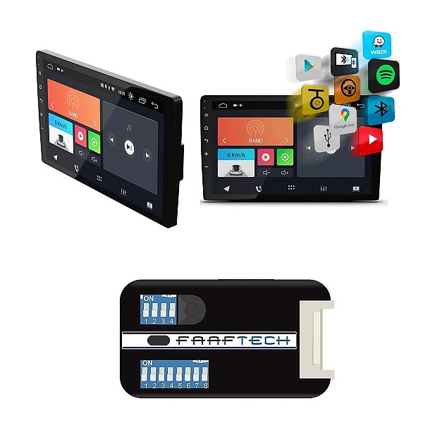Kit Central Multimídia Android 10.1 Com Tela 10'' + Interface De Volante Volkswagen C/ Reprodutor E Avisos Sonoros C/ Chicote Plug And Play - Faaftech