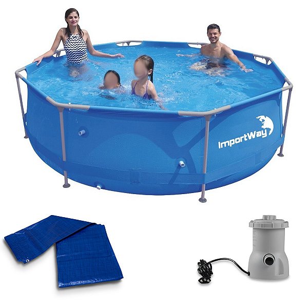 Kit Piscina Estruturada 5200 Litros Válvula Drenagem + Filtro + Lona Plástica 4X4 - Importway