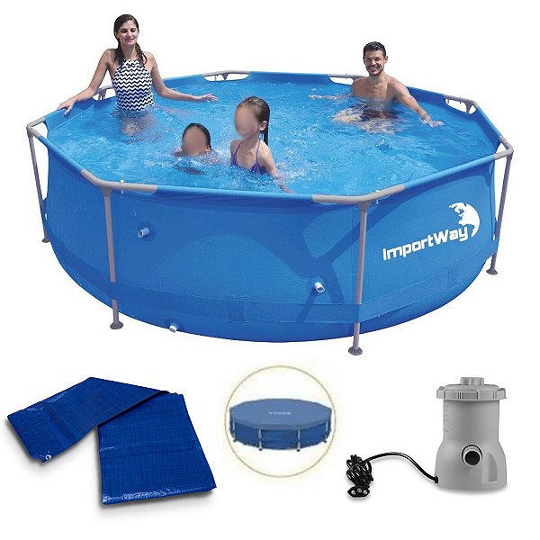 Kit Piscina Estruturada 5200 Litros Válvula Drenagem + Filtro 110V + Lona Plástica 4X4 + Capa - Importway