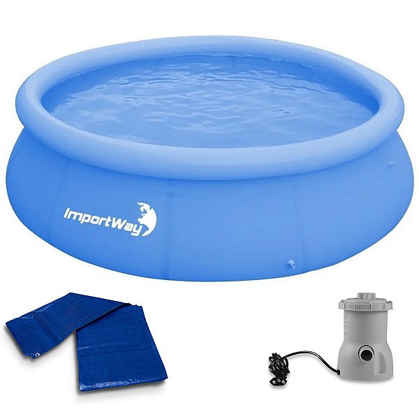 Kit Piscina Borda Inflável + Lona 2X2 + Filtro De Piscina 1249L/H 110V - Importway