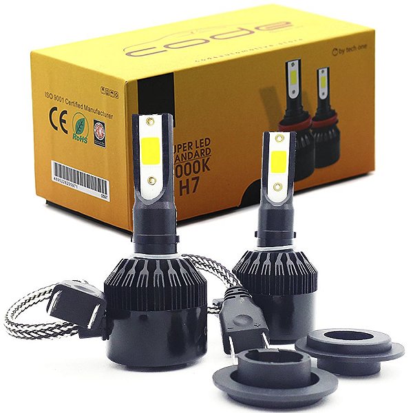 Par Lâmpadas Super LED Code Tech One H7 6000K Luz Branca 3000 Lúmens 12V e 24V Carro Efeito Xenon