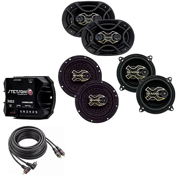 Kit Alto-Falante Kit Fácil Gold + Alto-Falante B3X50 + Cabo Av Rca Preto 5M + Módulo Ir 160.2 160Wrms 2 Canais Stetsom - Bravox