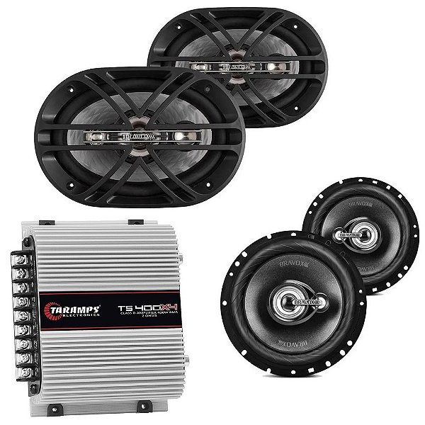 Kit Módulo De Potência Taramps Ts400D 4-Ohms 4Cn + Par Auto-Falante Triaxial 6'' 100W Tr6 + Voltímetro Expert Vex 1.0 - Bravox