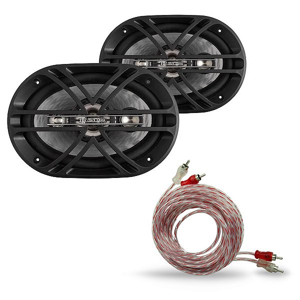 Kit Alto-Falante B4X69D 300Wrms + Cabo Rca Injetado Vermelho/Prata 4Mm 5M - Bravox
