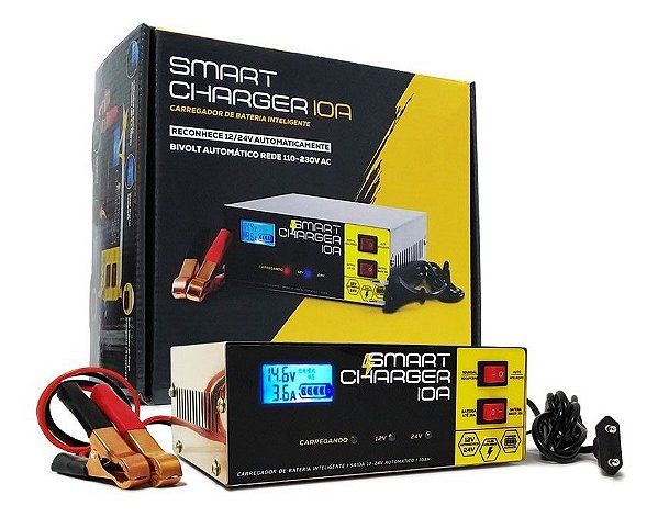 Carregador de Bateria Automotivo Smart Charger 10A Inteligente - Bivolt - 12V/24V