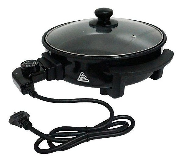 Panela Elétrica Grill 220V Redonda 40 Cm Multifuncional 1200W Antiaderente Ape 4000 Preta - Amvox