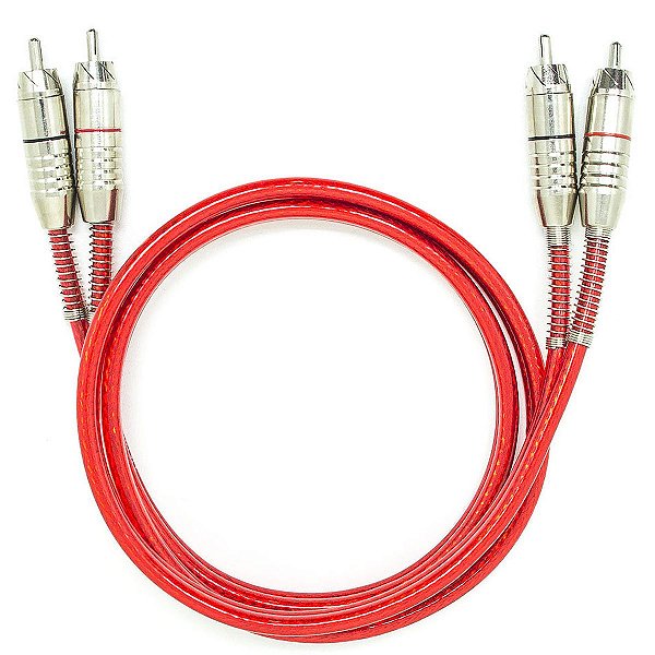 Cabo RCA Stetsom Blindado 1 Metro 4mm Duplo Vermelho Plug Prata - Stetsom
