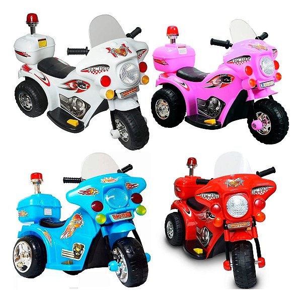 Mini Moto Elétrica Infantil Preta para Criança Modelo Polícia