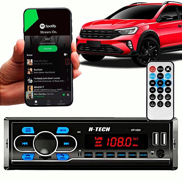 Rádio Mp3 Player H-Tech Ht-1023 Bluetooth Usb Pen Drive Sd Fm Aux Som Automotivo - H-Tech