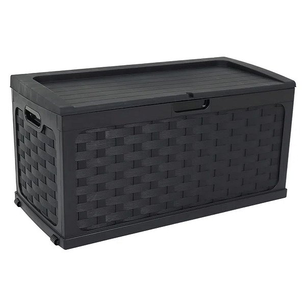 Baú Multiuso De Plástico Rattan 335 Litros Com Assento Para 2 Pessoas Preto - Bel