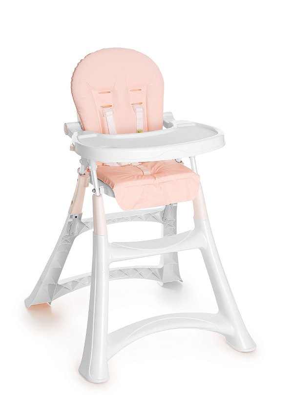 Cadeira De Refeição Alta Para Bebê Portátil Premium Branco E Rosa 5070Bcr - Galzerano