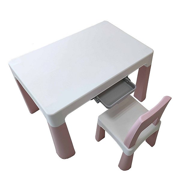 Conjunto Mesa 77 X 50 X 54Cm E 1 Cadeira 28 X 28 X 55Cm Rosa Bw089Rs