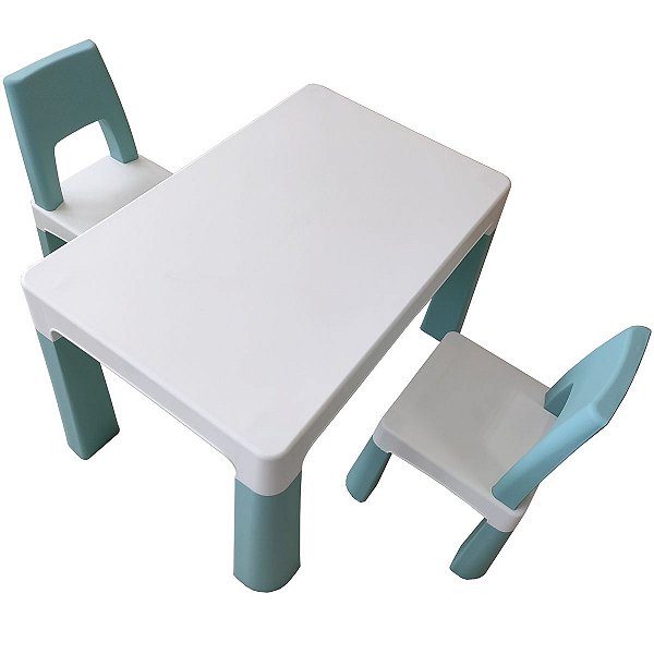 Conjunto Mesa 77 X 50 X 54Cm E 2 Cadeiras 28 X 28 X 55Cm Azul Bw090Az