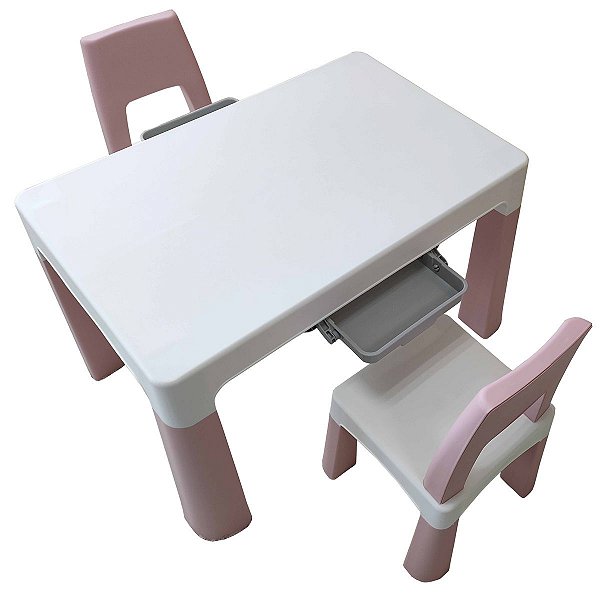 Conjunto Mesa 77 X 50 X 54Cm E 2 Cadeiras 28 X 28 X 55Cm Rosa Bw090Rs