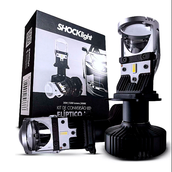 Kit Led H4 Projetor Canhão Elíptico 6500K 12V 36W 5200Lm - Shocklight