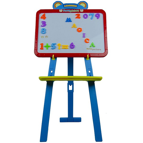 Lousa Mágica Infantil Com Kit Canetas Apagador Adesivos E Pedestal