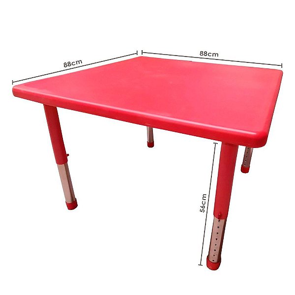 Mesa Infantil Plastico Altura Ajustavel 88 X 88 X 56 Cm Vermelho Bw088Vm