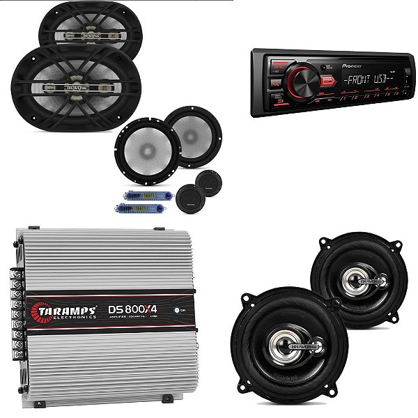 Kit 4X Alto-Falantes B4X69 + Cs60D 2 Vias + Par De Alto-Falantes Tr55U + Mod. Amp. + Rádio