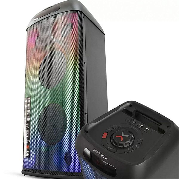 Caixa Som Amplificada Super Potência Bluetooth Full LED Torre 800W TWS - Polyvox