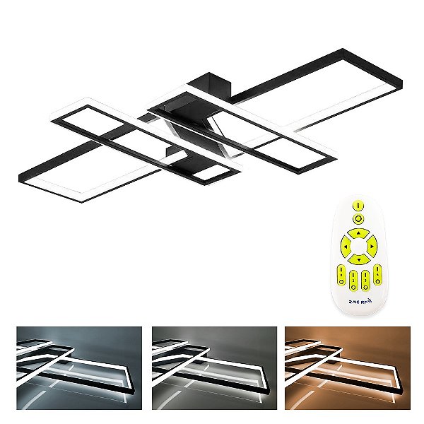 Lustre Moderno Led Retangular 128W Com Dimmer Frio Quente 120Cm 3 Tons + Controle Remoto - Lustre Led