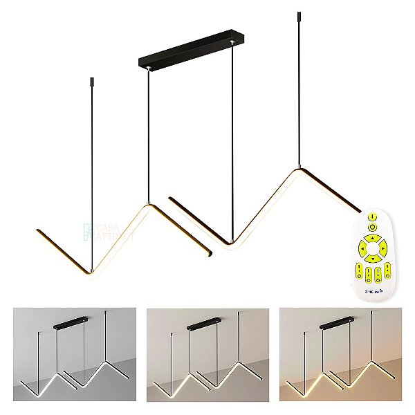 Lustre Pendente Em Led Luz Branca 30W Moderno De Led 2 Riscos 1Mt Corpo Preto 30W Luz Branca - Lustre Led