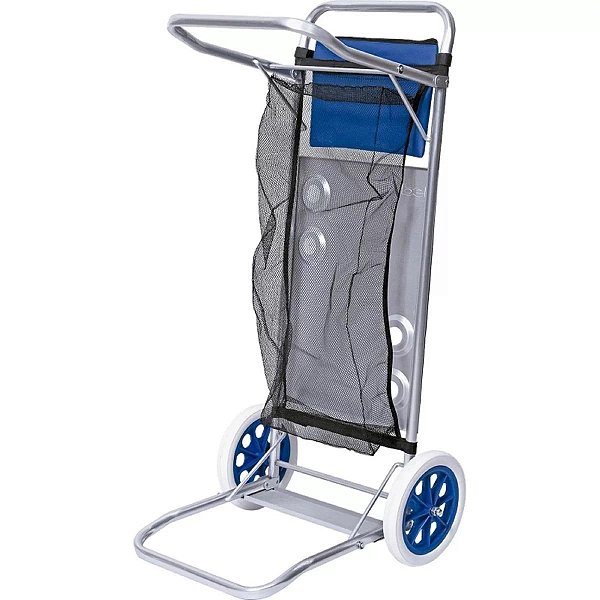 Kit 2x Cadeiras de Praia Sannet Alumínio Azul + Carrinho para Mesa Alumínio Praia + Guarda-Sol 2,00m + Saca areia Branco