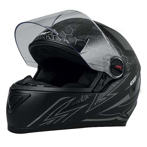 Capacete para Moto Fechado GT2 Preto Fosco com Viseira Cristal e Narigueira Alta Tamanho 60 - FW3