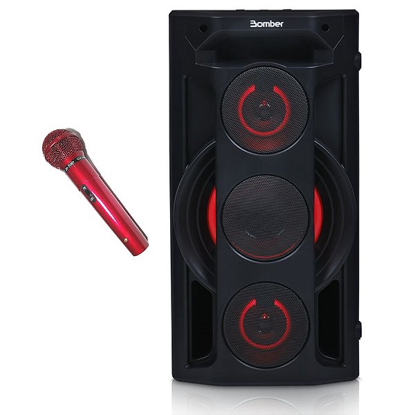 Caixa De Som Bluetooth Bomber Play 770 Portátil Microfone com Fio Vermelho Profissional Le Son
