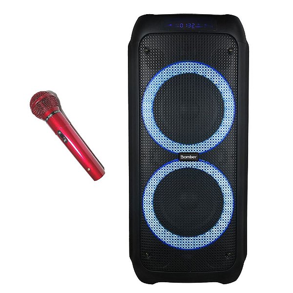 Caixa De Som Bluetooth Bomber Party 1200 USB + Microfone Com Fio Vermelho Profissional Le Son