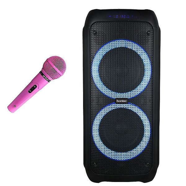 Caixa De Som Bluetooth Bomber Party 1200 USB + Microfone Com Fio Rosa Profissional Le Son