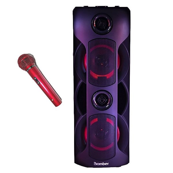 Caixa De Som Bluetooth Bomber Party 800 Karaokê Microfone Com Fio Vermelho Profissional Le Son