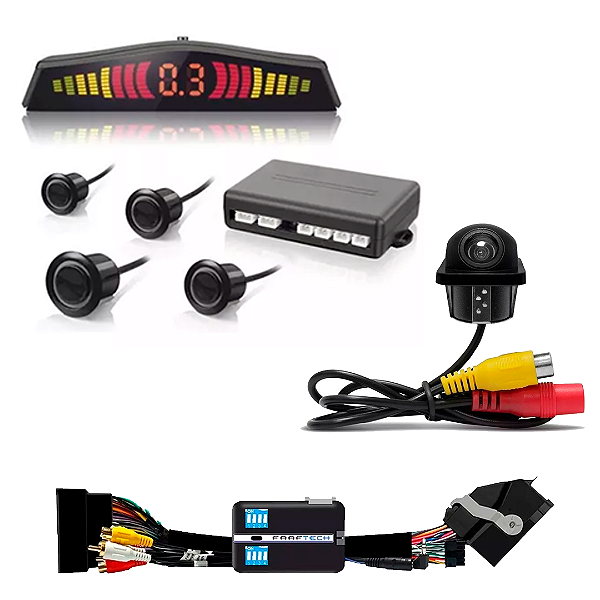 Interface De Vídeo Tela Em Movimento Ford Ft-Vf-Frd4 + Sensor Estacionamento Preto + Câmera de Ré