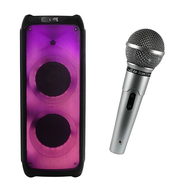 Microfone com Fio Cor Prata Profissional Leson + Caixa De Som Bluetooth Bomber Beatbox 1800