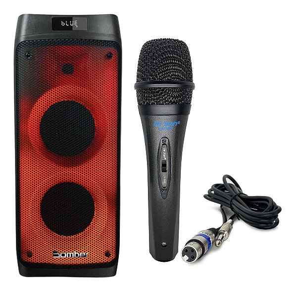 Microfone LS300 Dinâmico Preto P10 + Caixa De Som Bomber Beatbox 1100 Compatível iOS E Android