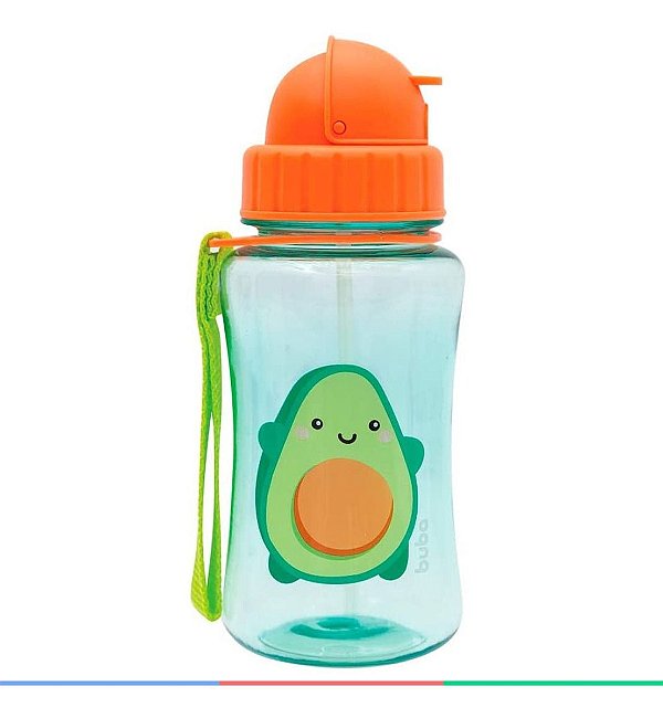 Garrafinha Com Canudo De Silicone Frutt Avocado 350ml Com Tampa Flip-Top E Alça De Segurança - Buba