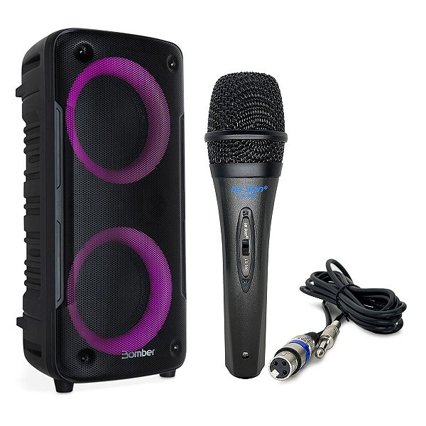Microfone Com Fio Preto Profissional LS300 P10 + Caixa de Som Beatbox Bluetooth Alto falante Bomber