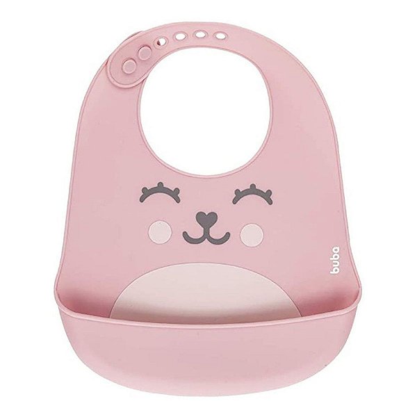 Babador De Silicone Com Pega Migalhas Gumy Rosa Botão Ajustável Design Divertido Para As Refeições do Bebê