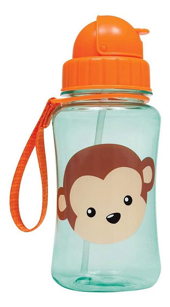 Garrafinha Com Canudo De Silicone Fun Macaco 350ml Desmame Com Tampa Flip-Top E Alça De Segurança - Buba