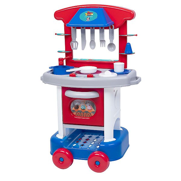 Cozinha Play Time Cotiplás Infantil Com Utensílios Domésticos Forninho Torneira Que Gira E Rodinhas