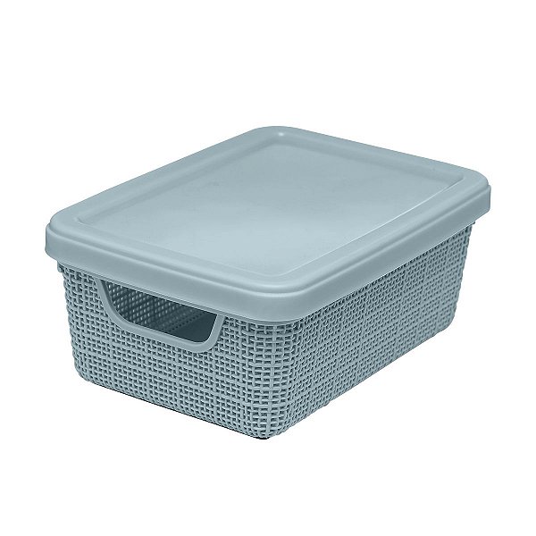 Caixa Juta 1,8L Azul Com Tampa Jaguar Porta Objetos Para Decoração E Organização Da Casa Polipropileno - Jaguar