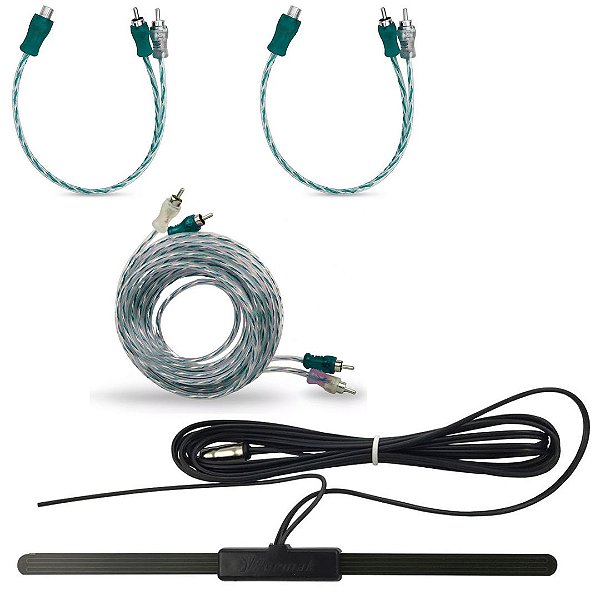 Kit Antena Interna Am Fm Analógica Digital Para-Brisa Universal + Cabo Rca 5 Metros + 2 Cabos Y 1f 2m