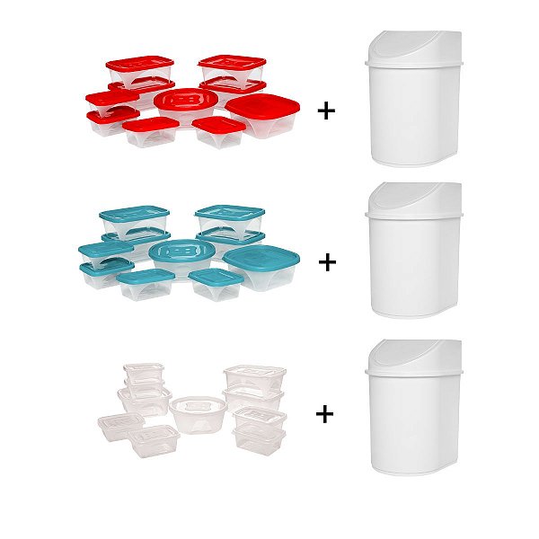 Conjunto De Potes 10 Unidades Multiuso Armazenamento De Alimentos Funcional E Durável + Lixeira 12 Litros - Jaguar