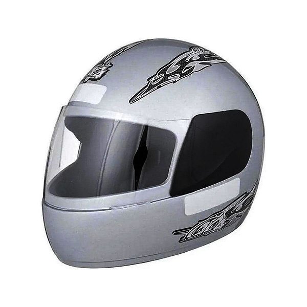 Capacete Prata Tamanho 60 ProTork Viseira Cristal Casco Em ABS E Cinta Jugular Com Fecho Revestido Em EPS